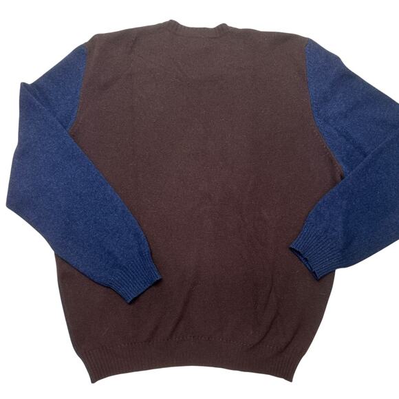 Neiman Marcus Cashmere Sweater Navy and Brown Long Sleeve Luxury Soft XL - Picture 7 of 7